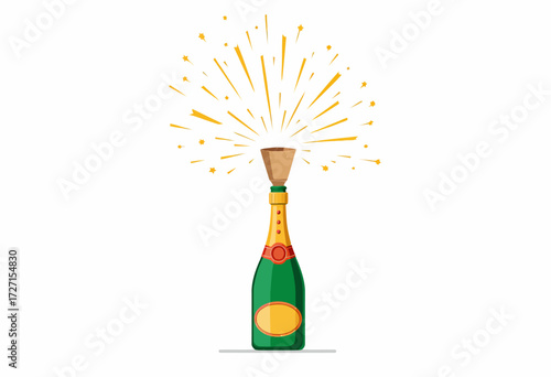 Celebration Sparkles Erupting from a Popping Champagne Bottle Illustrating Joyful Moments in a Vividly Colorful and Festive Artistic Representation