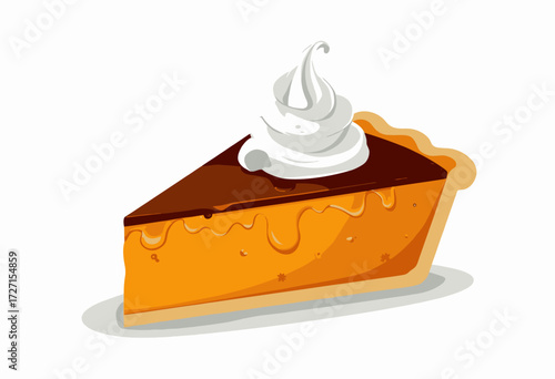 Delicious Slice of Pumpkin Pie Topped with Smooth Whipped Cream and Rich Chocolate Glaze Perfect for Holiday Desserts and Autumn Celebrations