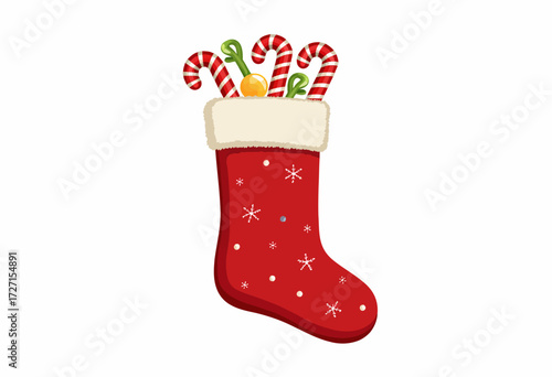 Decorative Red Christmas Stocking Filled with Candy Canes and Festive Treats for a Holiday Celebration