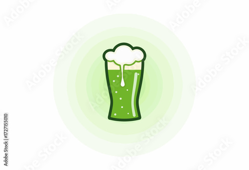 Illustration of a Refreshing Green Beer Glass with Foam and Bubbles on a Gradient Background