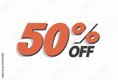 Bold Red and Black Fifty Percent Off Discount Label with Shadow Effect on White Background
