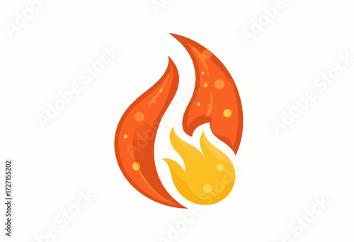 Vibrant Illustration of a Stylized Flame with Warm Tones and Dynamic Design Symbolizing Energy and Passion on a Clean White Background