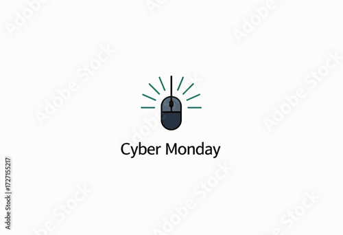Illustration of Cyber Monday with Computer Mouse and Radiating Lines Symbolizing Online Shopping Deals and Digital Bargains