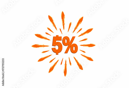 Dynamic Orange Percentage Sign with Exclamation Point Surrounded by Radiating Orange Arrows on White Background