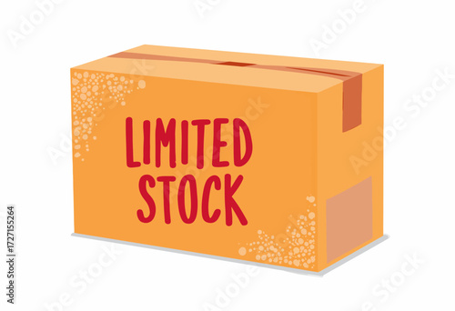 Illustration of an Orange Box with 'Limited Stock' Label Indicating Scarcity and Exclusive Availability of Products or Items