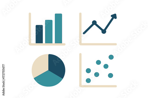 Statistical data visualization graphs for business analytics, financial reporting, and market trends analysis, showcasing key performance indicators and strategic insights