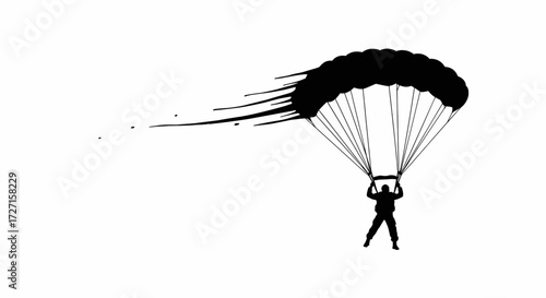 Dynamic Paratrooper Silhouette Pose Free Fall to Landing Vector Design