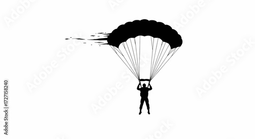 Dynamic Paratrooper Silhouette Pose Free Fall to Landing Vector Design