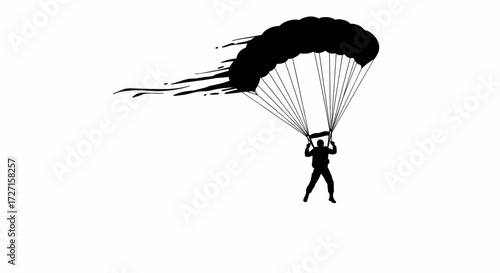 Dynamic Paratrooper Silhouette Pose Free Fall to Landing Vector Design