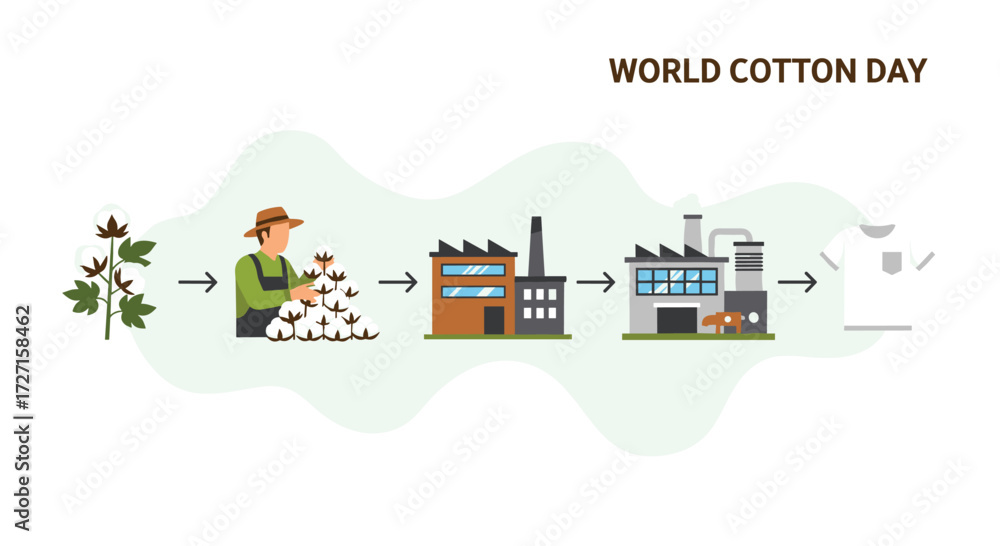 Fototapeta premium World Cotton Day - From Farm to Factory Production Process.