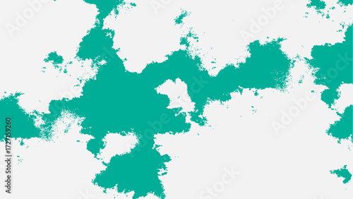 Abstract vector background featuring irregular teal ink blot shapes spreading organically across a clean white surface. Stains, paint splashes, or topographic contours, with bold edges.