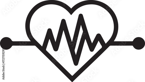 Silhouette of Heart with ECG Heartbeat Line