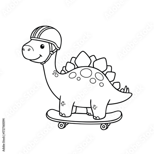 A cheerful dinosaur wearing a helmet rides a skateboard, showcasing a playful and adventurous spirit for all ages.
