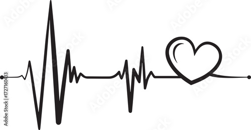 Silhouette of Heart with ECG Heartbeat Line