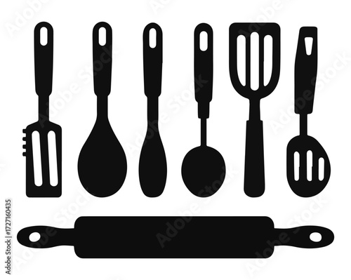 black and white silhouette vector set of kitchen utensils