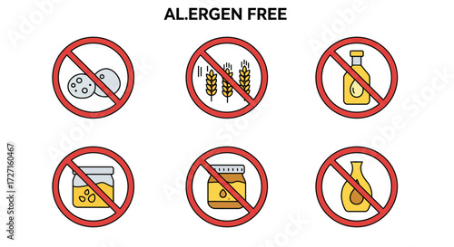 Allergen-Free Food Icons Representing Dietary Restrictions and Healthy Choices