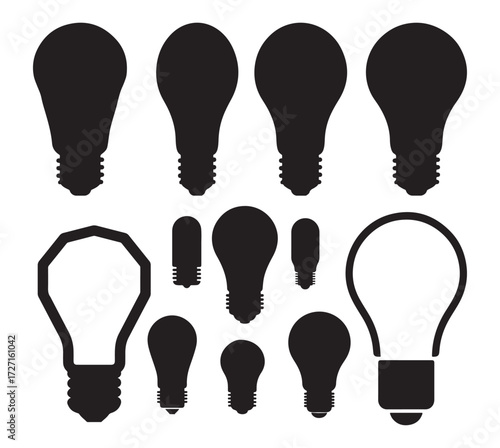 black and white silhouette vector set of light bulbs