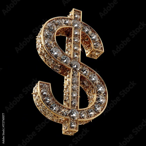 golden dollar sign isolated on the black background 