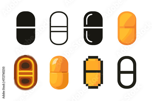 Brutalist Time Capsule Icons. Time Capsule Styles silhouette set : flat time capsule icon, outline time capsule icon, bold time capsule icon, gradient