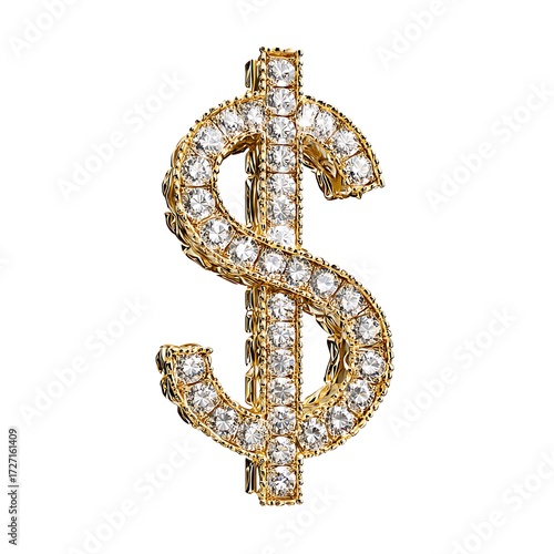 golden dollar sign isolated on the white background 
