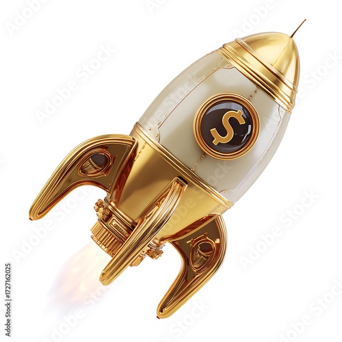 gold rocket with a bold dollar isolated on the white background