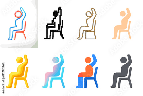 Meeting participation silhouette icon set. featuring various sitting positions and hand gestures