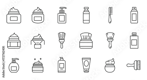 Minimalist line art beauty and skincare product icon set for web design projects