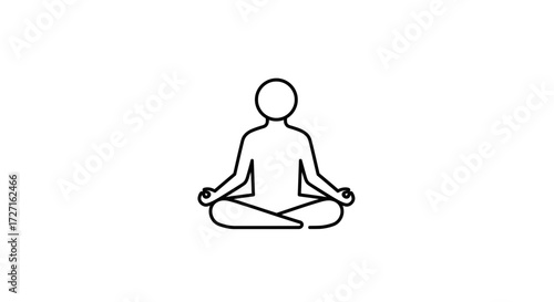 Minimalistic illustration of a person meditating in lotus position on white background