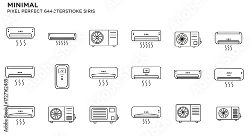 Minimalist vector line art collection of various air conditioner unit designs