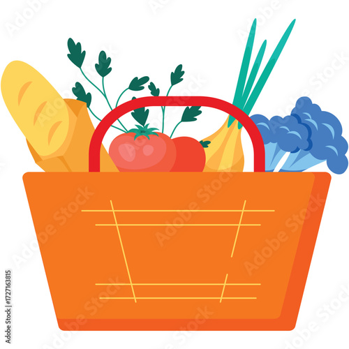 Grocery shopping basket with vegetable vector icon