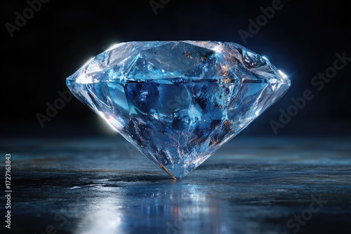 Wallpaper Mural Radiant blue diamond on dark surface Torontodigital.ca