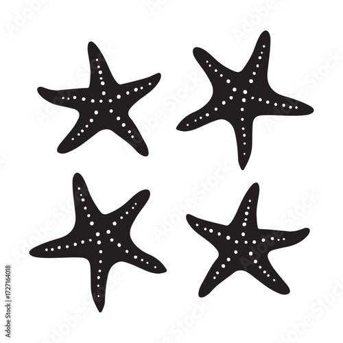 black and white silhouette vector set of sea stars