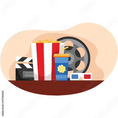 Cinema movie accessory vector scene flat cartoon