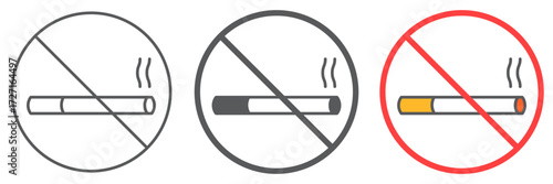 No smoking icon, forbidden and prohibited, no cigarette sign, vector graphics, a linear pattern on a white background, editable stroke