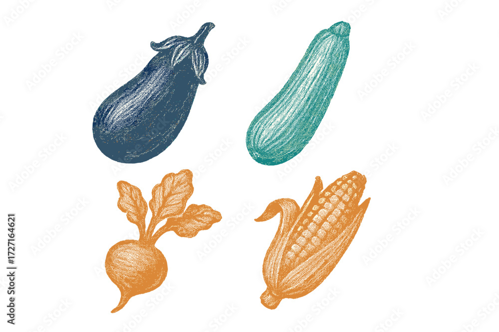 custom made wallpaper toronto digitalAssortment of fresh garden vegetables with textured drawing style including eggplant zucchini beet and corn