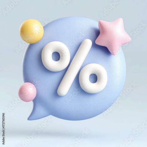 Pastel Speech Bubble With Percentage Sign And Spheres