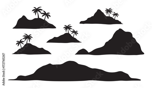  black and white silhouette vector set of tropical islands
