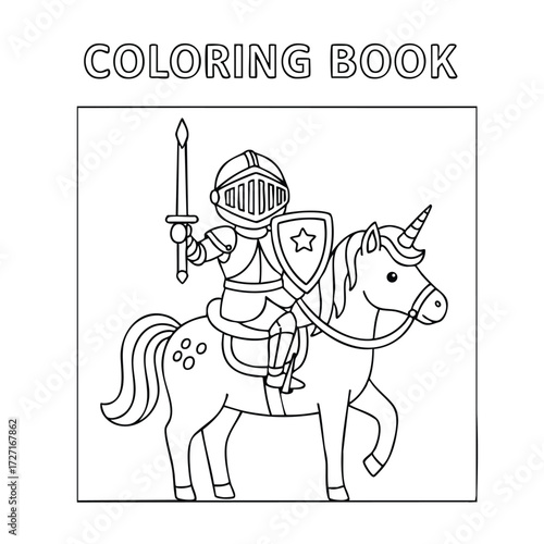 A whimsical knight riding a unicorn, ready for adventure in a playful and imaginative world of coloring.