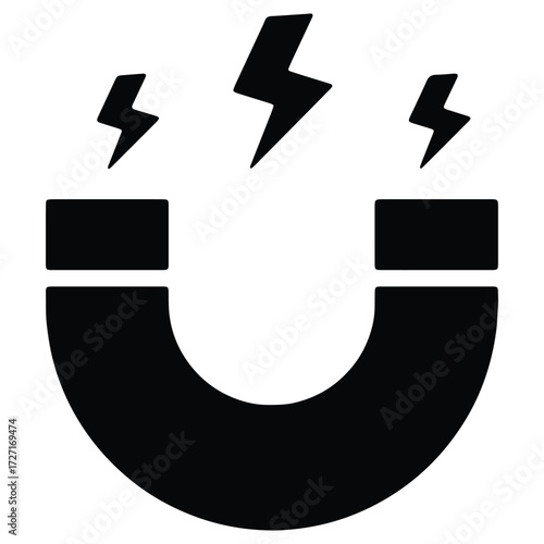 Black Magnet Icon with Lightning Bolts Symbolizing Attraction and Power