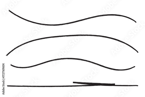Set of hand drawn pen lines vector illustration design element, grunge strokes, doodle lines underline scribble