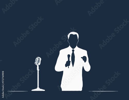 silhouette of the politician before a microphone bundile vector
