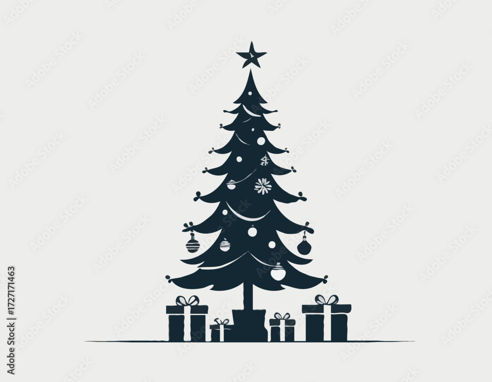 Naklejka premium Christmas tree with gifts silhouette design isolated