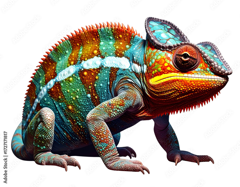 Obraz premium Colorful Chameleon Isolated on White Background