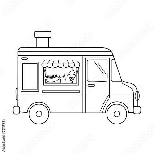 A charming food truck offering delicious snacks and refreshing treats on a sunny day in a vibrant community setting.