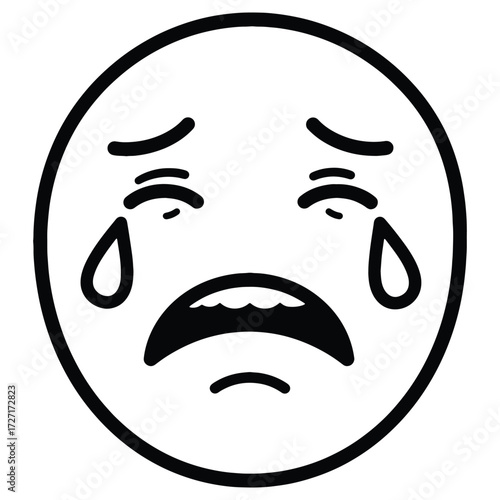 Crying face emoji illustration sadness and emotion in black and white
