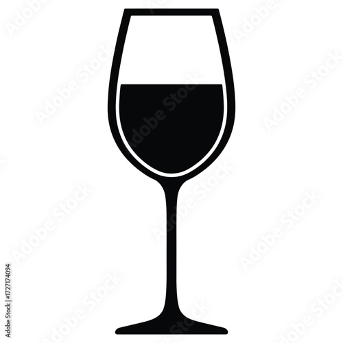 Elegant Wine Glass Silhouette Filled with Rich Red Wine Symbol