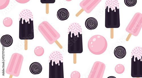 A delightful assortment of sweet frozen treats and round candies.