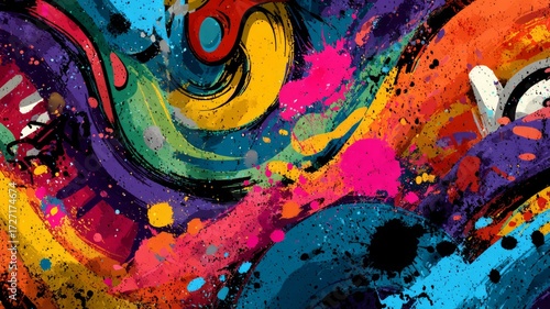 Vivid urban graffiti explosion of colors. AI image