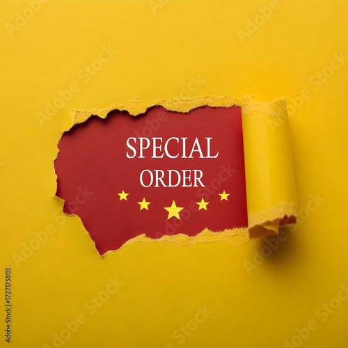special order message written on ripped torn red p