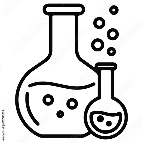 Laboratory Glassware Outline with Bubbles Chemistry Science Experiment Icon Vector